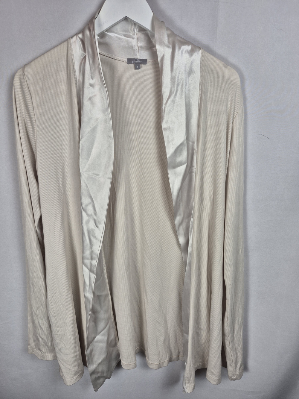 PJ Harlow Soft Cream Satin-Trim Robe Size S